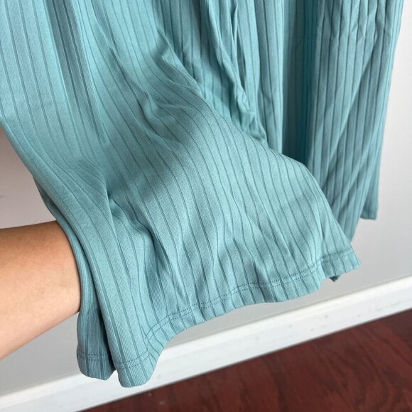 Lulus Vibe Check Ribbed Wide Leg Pant XS in Teal Blue - Picture 4 of 9
